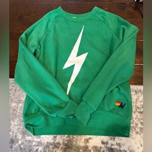 Aviator Nation Green Sweatshirt with White Lightning Bolt